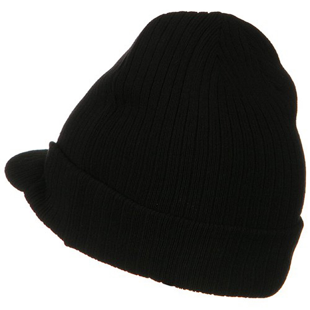 e4Hats.com Big Knit Ribbed Beanie with Visor - Black OSFM at